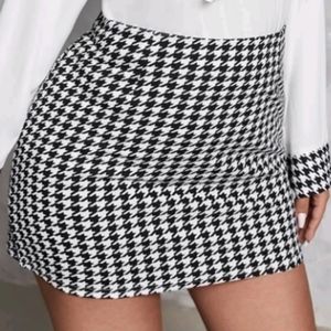 SHEIN Privé Women's Plus Size Houndstooth Printed Skirt